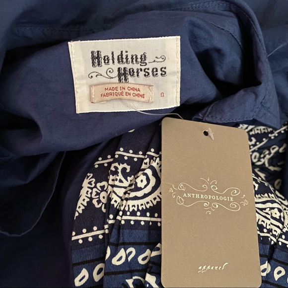 Anthropologie | Holding Horses Blue Dress Bandana Print Fit N Flare Size 0 NWT - Picture 3 of 6